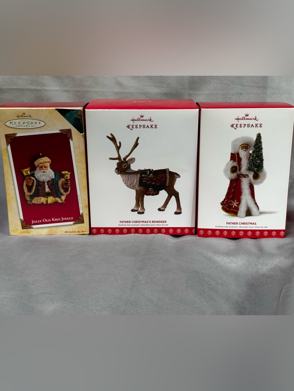 Hallmark Keepsake: Father Christmas, Jolly Old Kris Jingle, Reindeer Ornaments.
